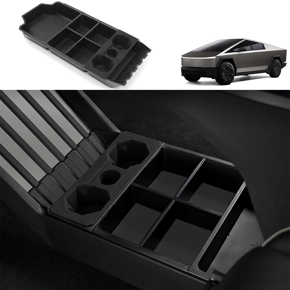 Split Lower Center Console Storage Tray with Cup Holder - For Tesla Cybertruck (2024)