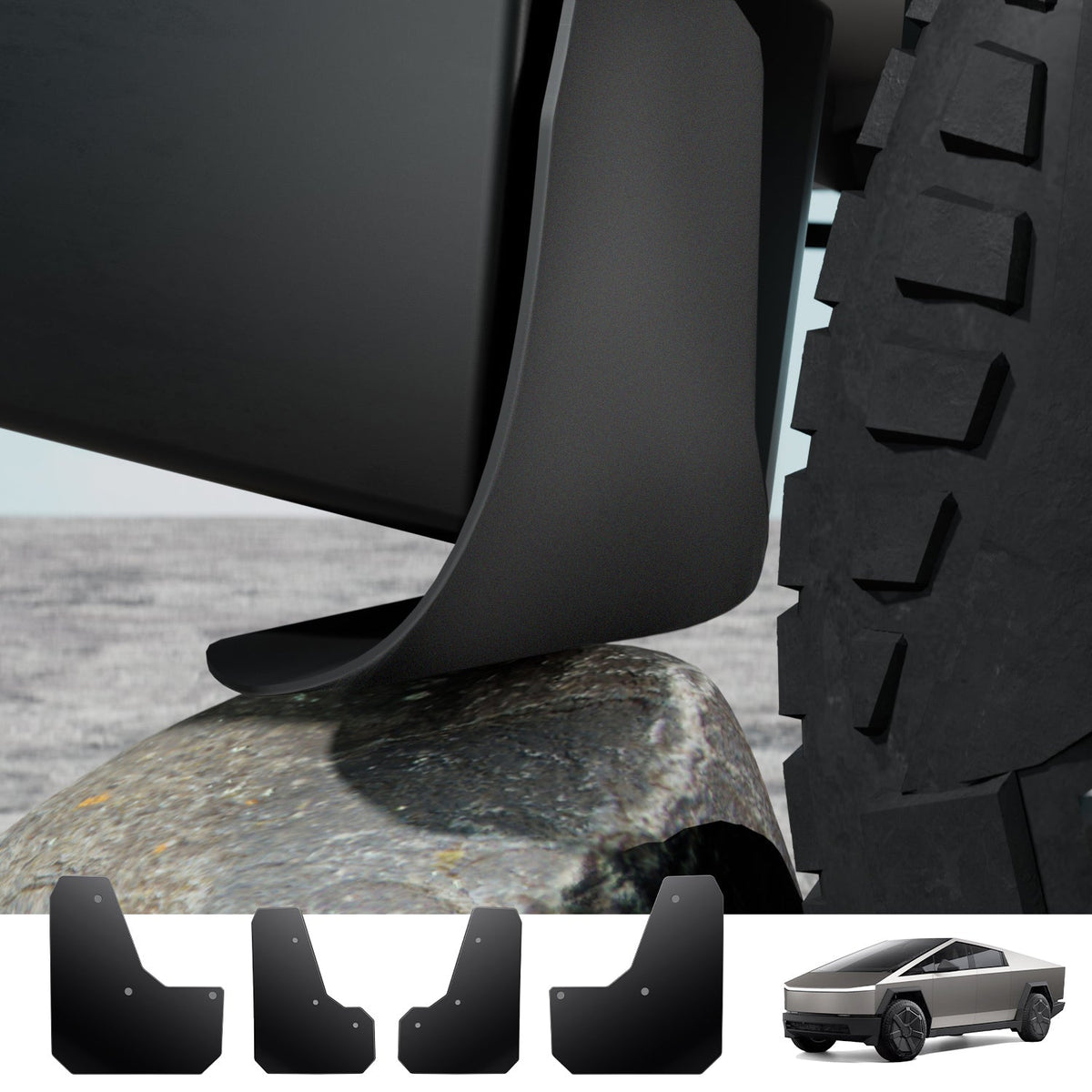 Flexible and Bendable Mud Flaps Splash Guards Front Rear Mudguard Kit - For Tesla Cybertruck (2024)