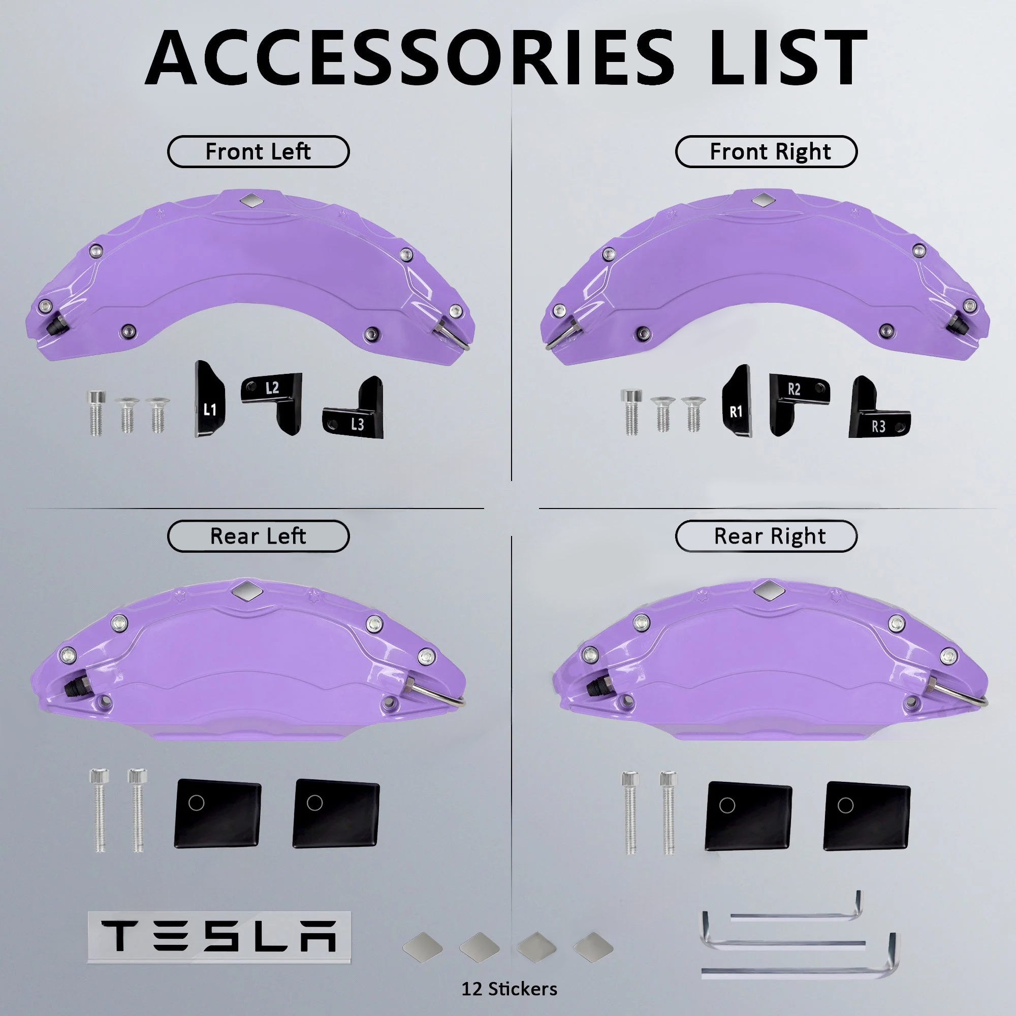 Brake Caliper Covers (4 Pcs, Purple) – For Tesla Model S/X (2021-2024)