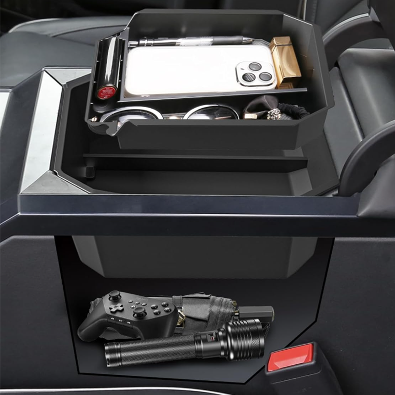 Double Layer Center Console Organizer Armrest Storage Box - For Tesla Cybertruck (2024)