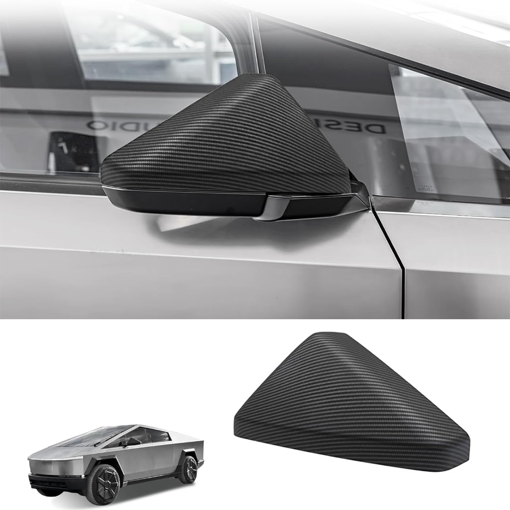 Rear View Mirror Covers (Carbon Fiber Pattern ABS) (1 Pair) - For Tesla Cybertruck (2024)