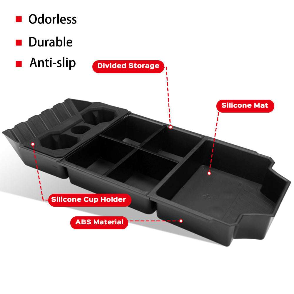 Split Lower Center Console Storage Tray with Cup Holder - For Tesla Cybertruck (2024)