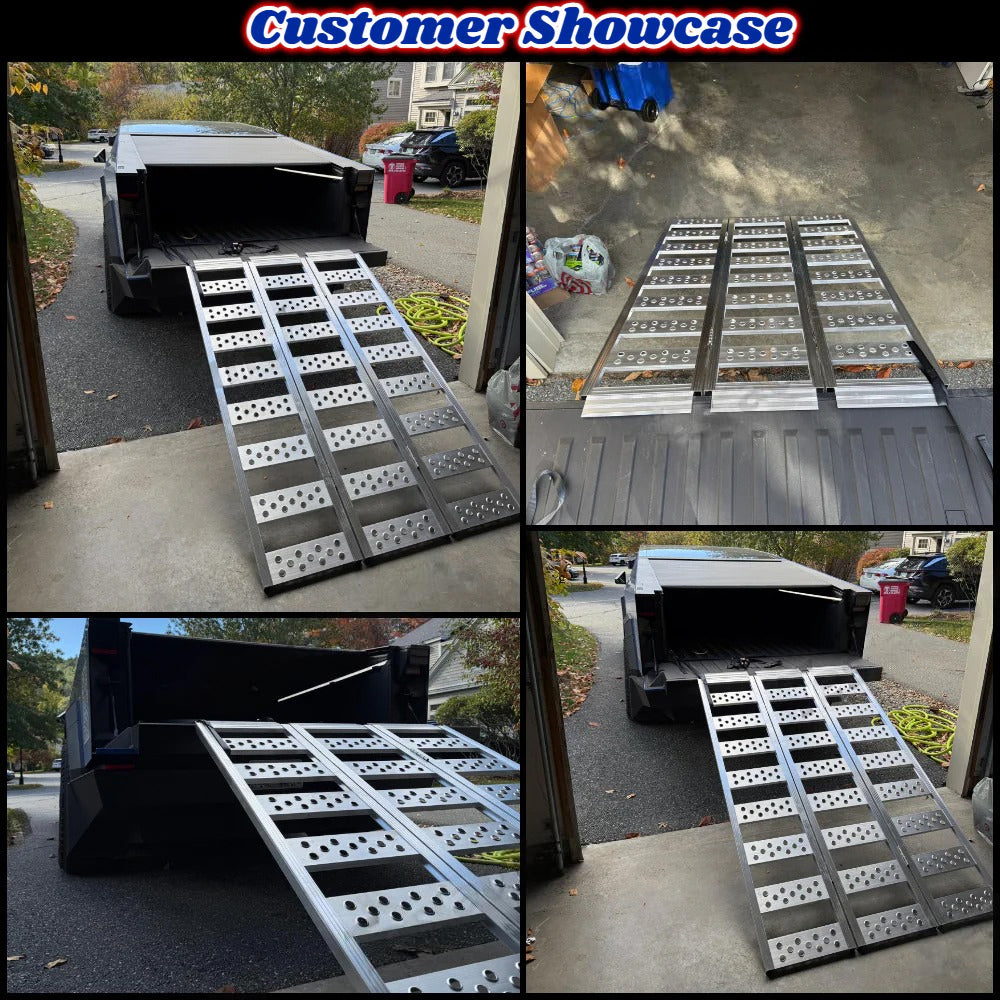 Full-Width Aluminum Tri-Fold Ramps with Load Straps - For Tesla Cybertruck (2024)