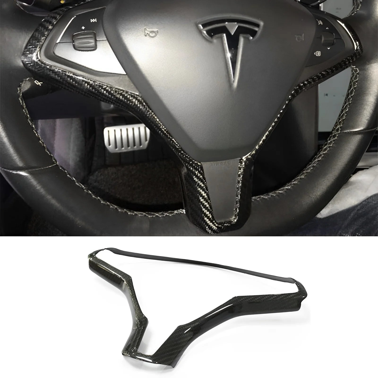 Carbon Fiber Steering Wheel Frame Cover Trim – For Tesla Model S/X