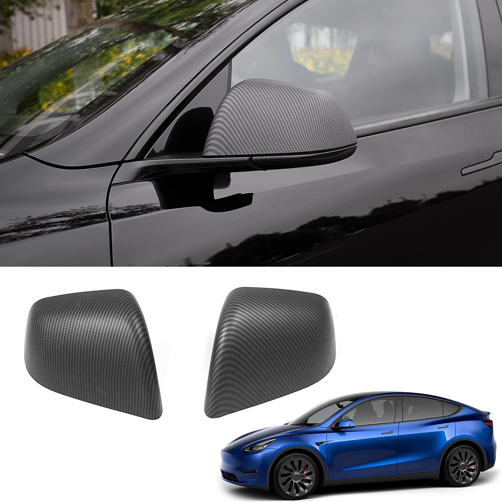 Side Door Mirror Cover (Carbon Fiber Pattern ABS) – For Tesla Model Y (2020-2024)