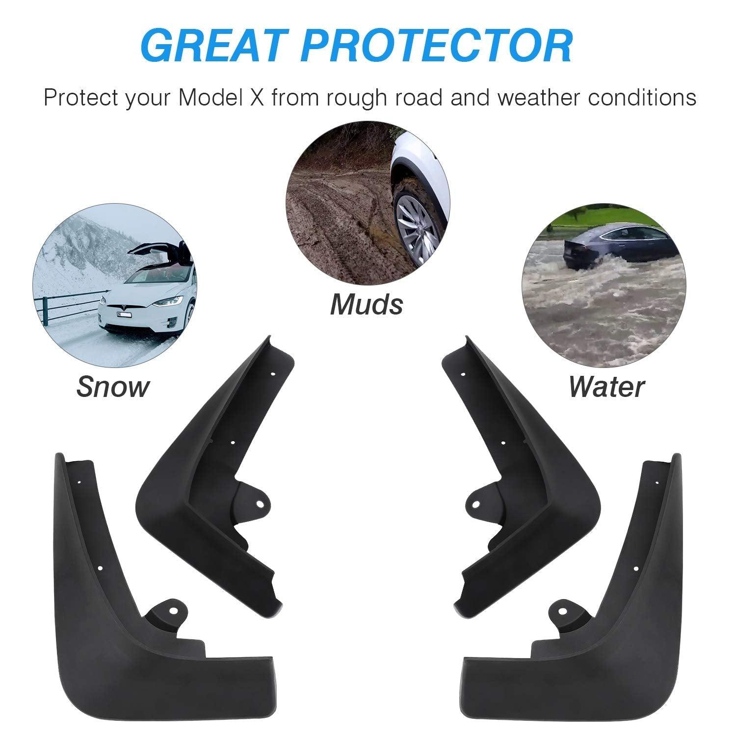 Mud Flaps Splash Guards (4 Pcs) – For Tesla Model X (2015-2020)