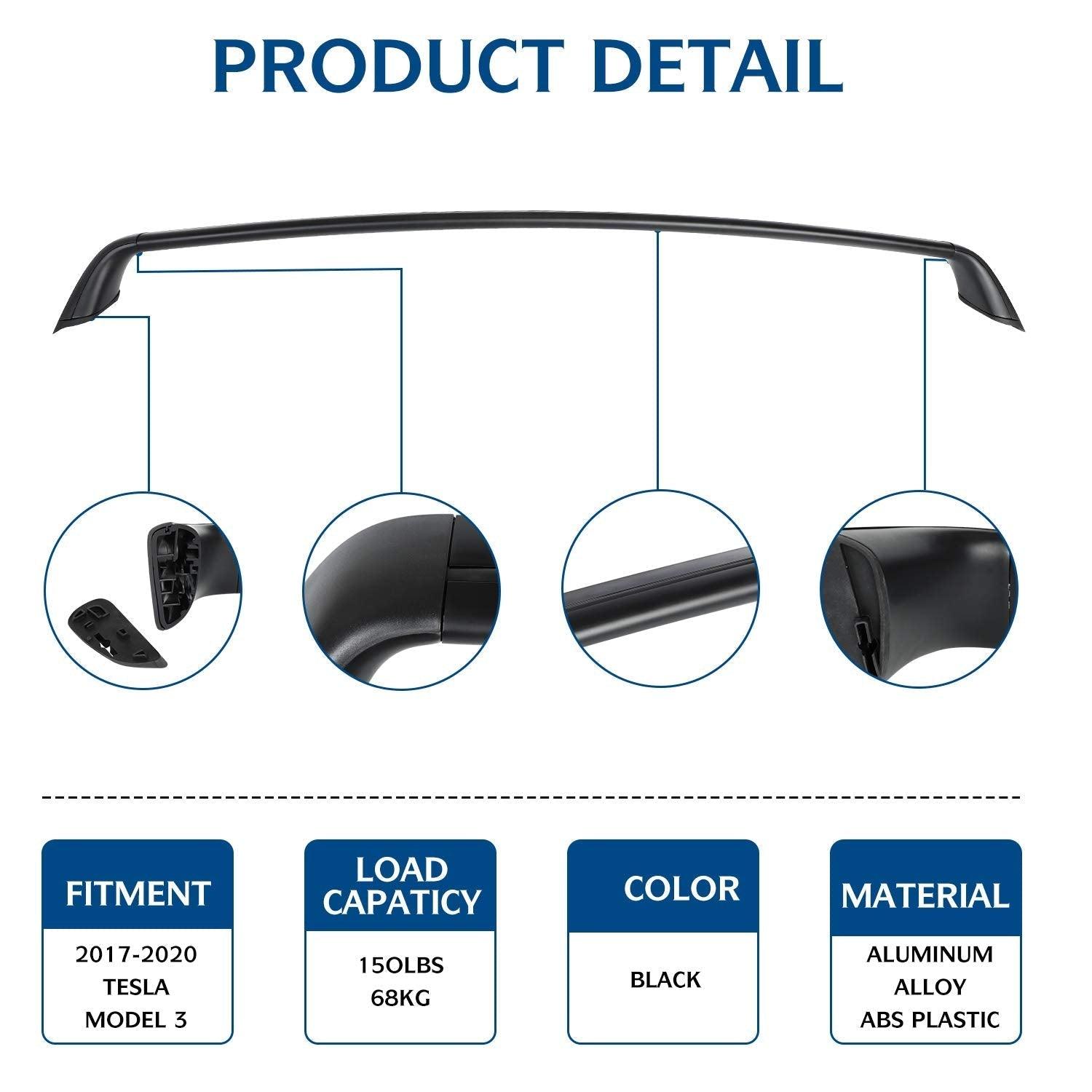 Tesla Model 3 & Model Y Aluminum Roof Rack Cargo Cross Bars (Set of 2) (2017-2023)