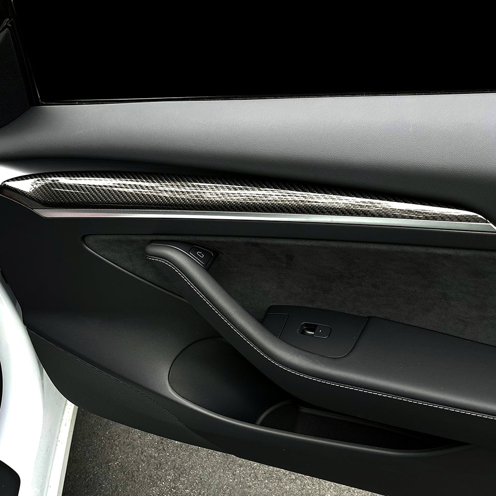 Carbon Fiber Front Door Trim Panel Caps – For Tesla Model 3 (2021-2024)