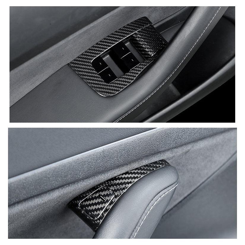 [Real Carbon Fiber] Model 3/Y Door Window Switch Cover, Door Switch Wrap Overlay (2017-2023)