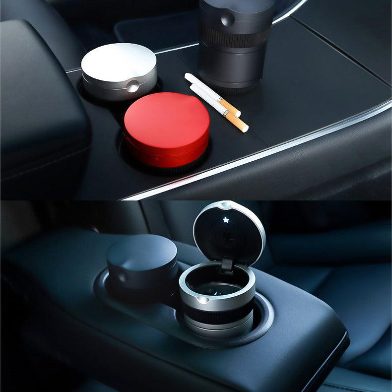 Vehicle Ashtray with Smell-Proof Lid and LED Light – For Tesla Model 3/S/X/Y (2012-2024)