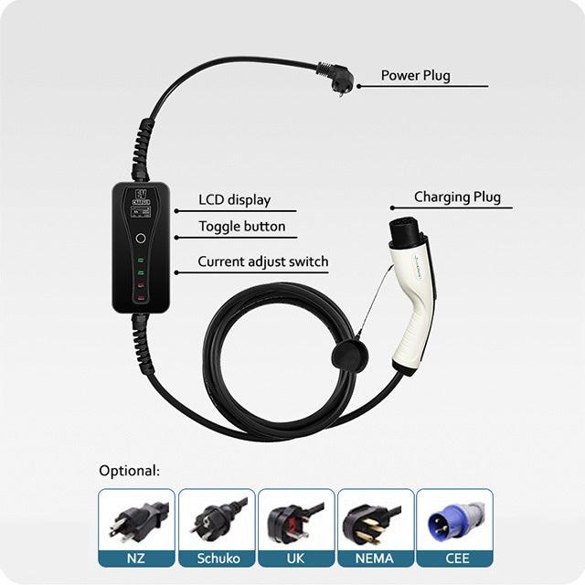 Portable Charger 16A/32A Adjustable Mode 2 Level 2 Waterproof EV Charger – For Tesla Model S/3/X/Y (2012-2024)