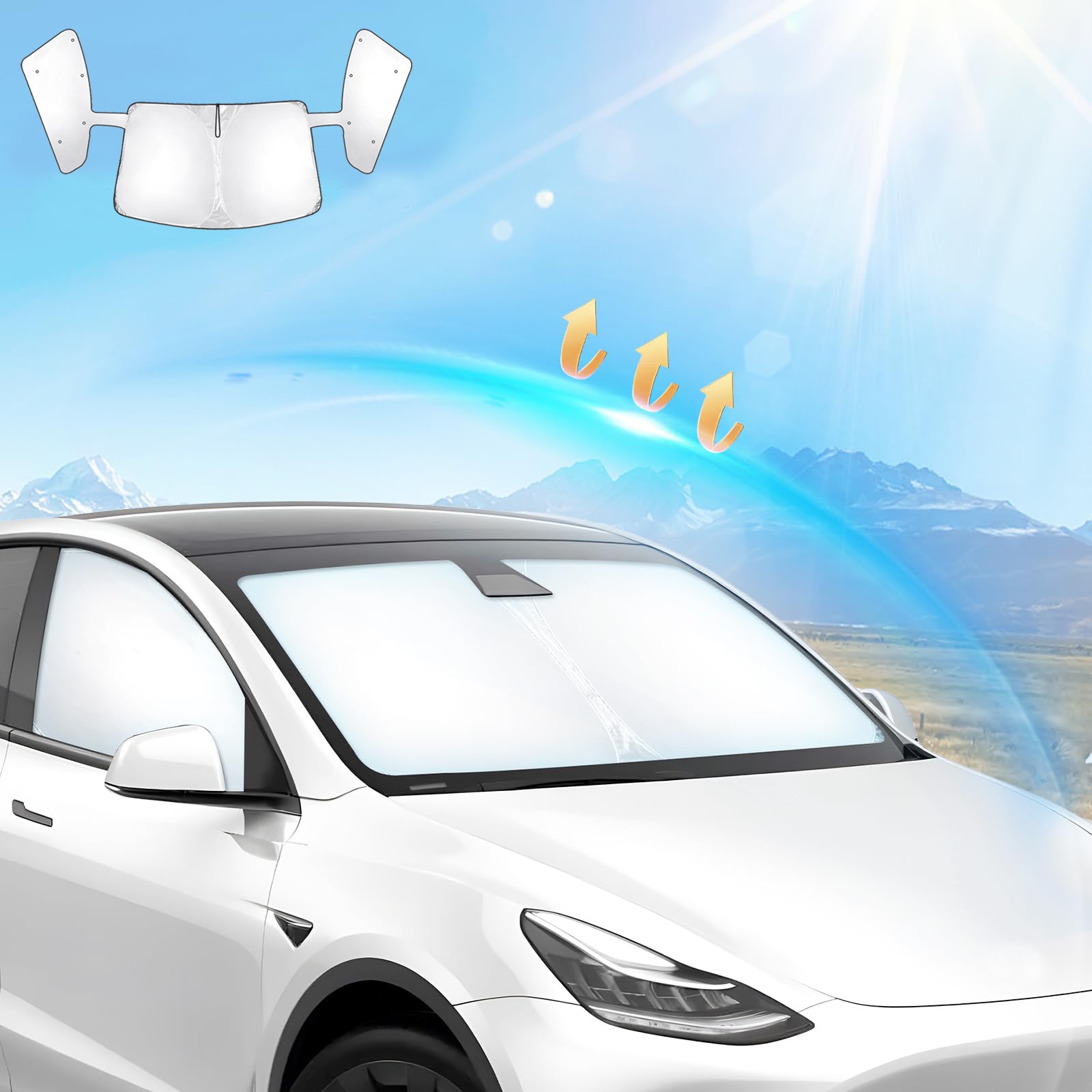 Front Windshield & Side Window 2-in-1 Integrated Sun Visor Cover – For Tesla Model Y (2020-2024)