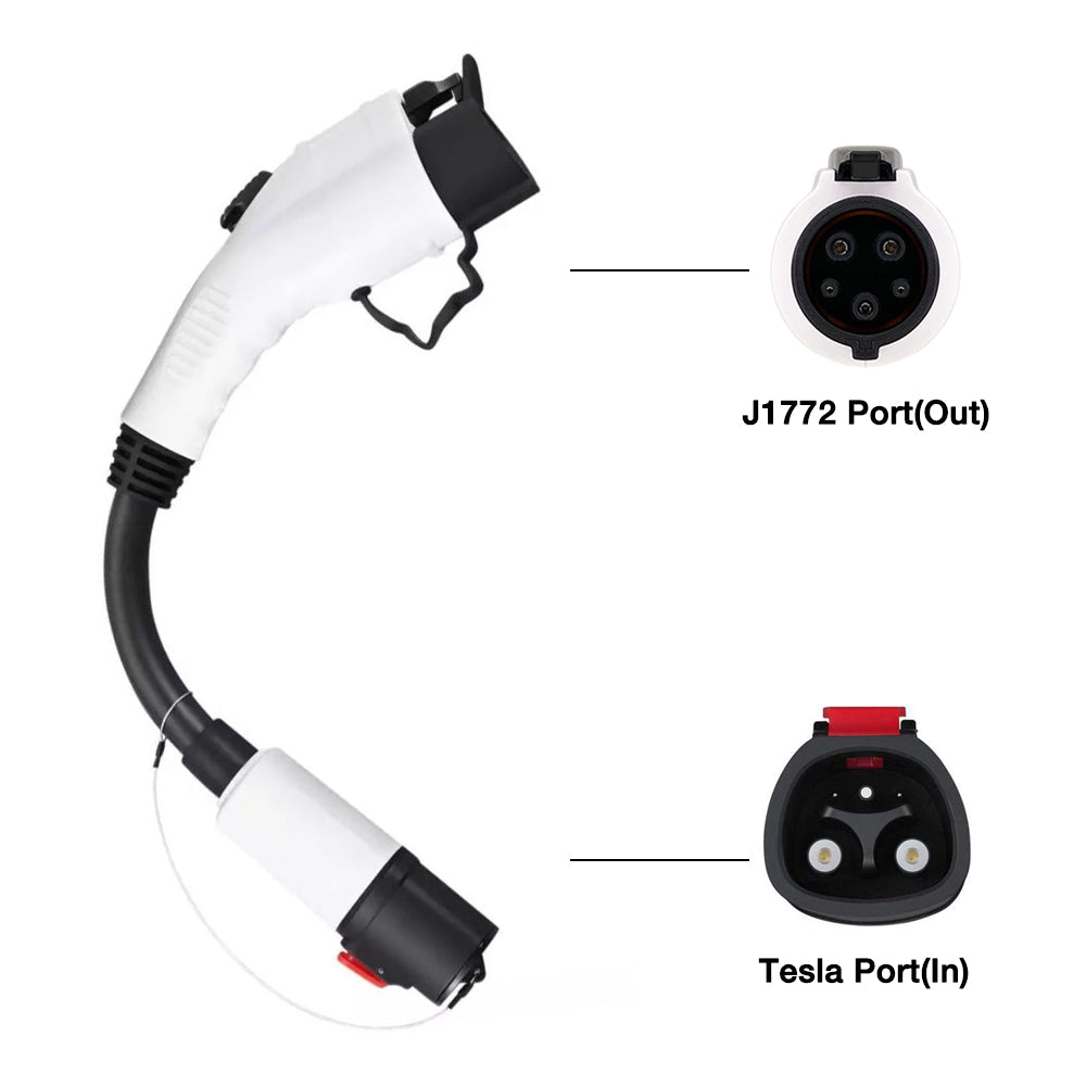 J1772 Adapter Charger 60Amp / 250V AC Max – For Tesla Model S/3/X/Y, Level 1-2 Charging, IP44 Weatherproof