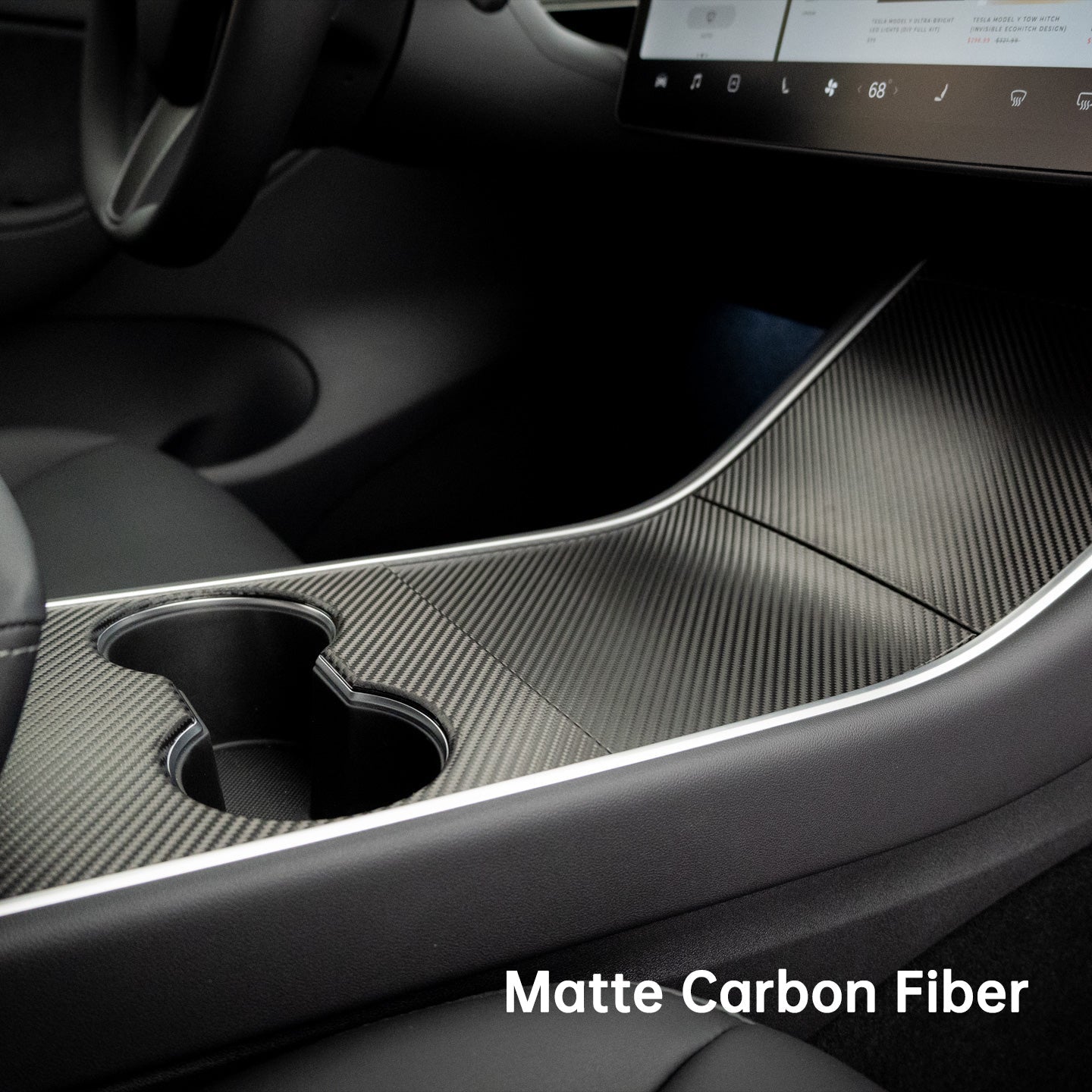 Center Console Cover Decoration Wrap Kit (Carbon Fiber Pattern ABS) – For Tesla Model 3/Y (2017-2020)