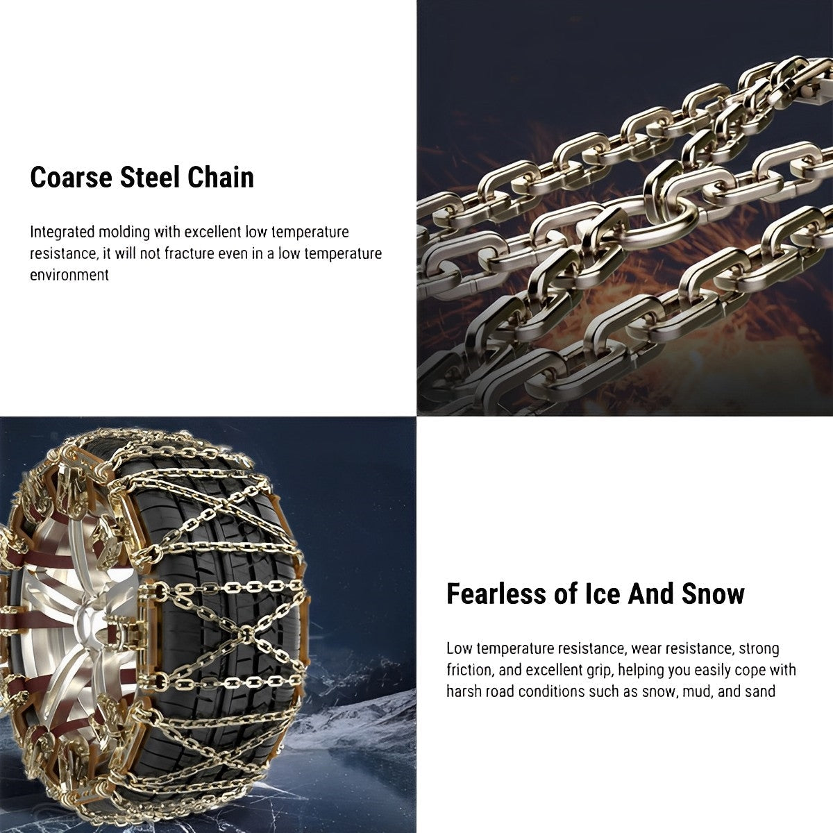 Cross Shaped Snow Chains – Universal Fit for All Cars (205-255mm)