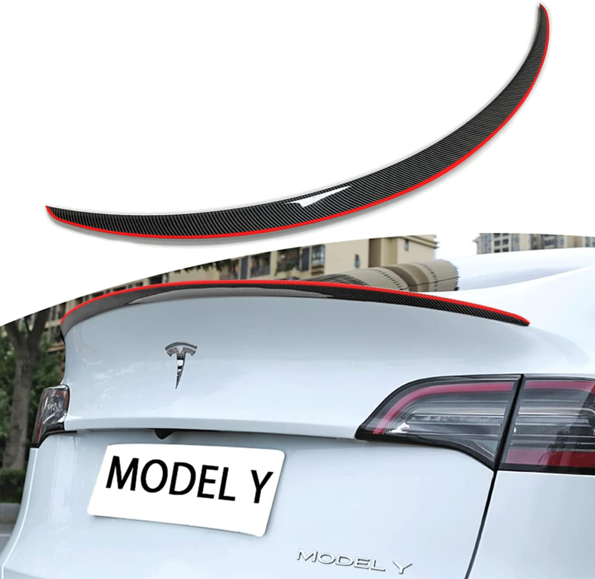 Carbon Fiber Spoiler Wing with Red Line – For Tesla Model Y (2020-2024)