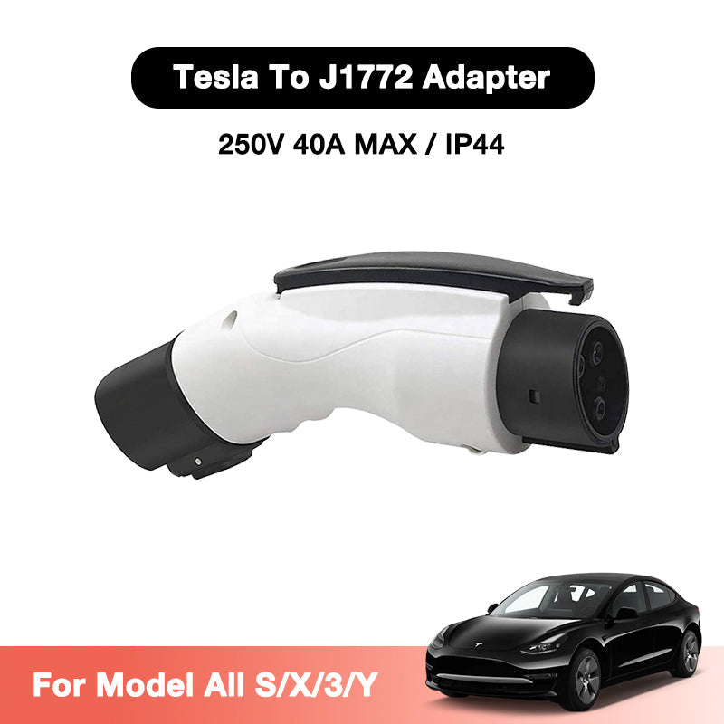 J1772 Adapter Charger 40Amp / 250V AC Max – For Tesla Model S/3/X/Y, Level 1-2 Charging, IP44 Weatherproof