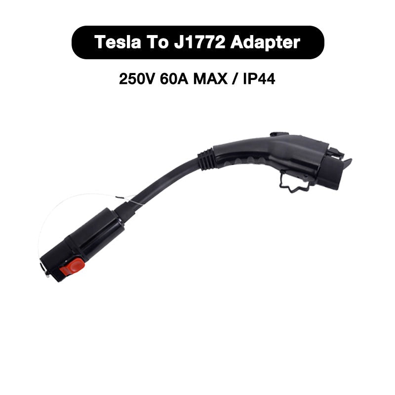 J1772 Adapter Charger 60Amp / 250V AC Max – For Tesla Model S/3/X/Y, Level 1-2 Charging, IP44 Weatherproof