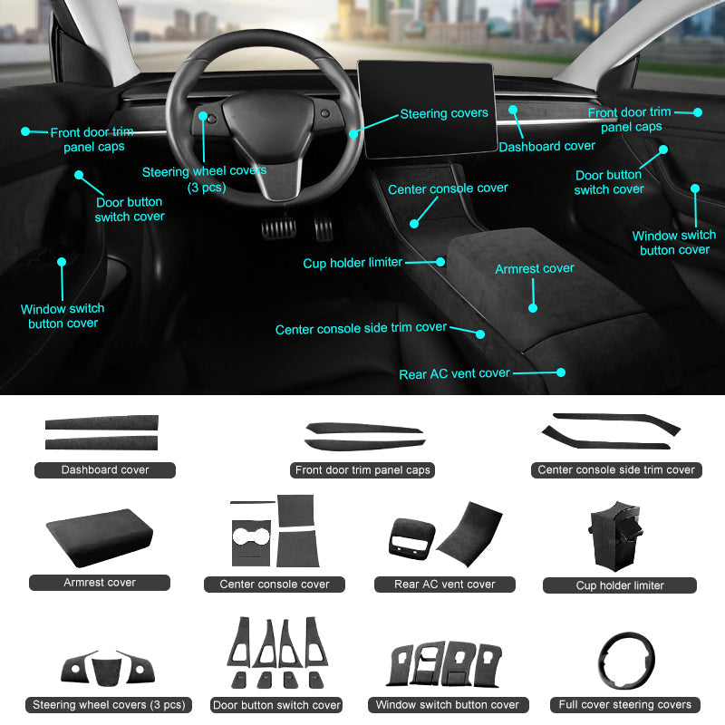 Alcantara Accessories – For Tesla Model 3/Y (2017-2024)