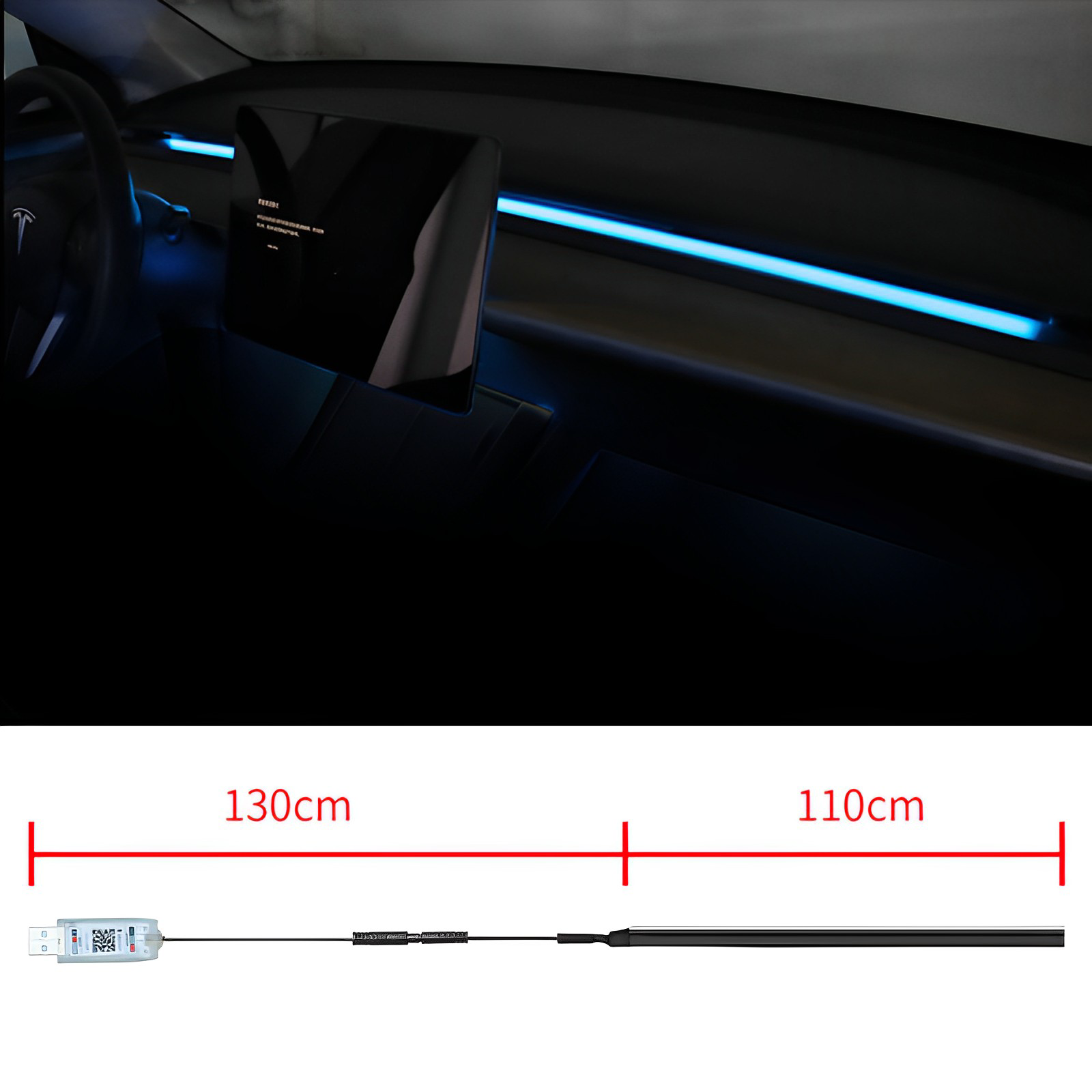 Remote-Controlled RGB Dashboard Strip Lights – Custom Ambient Lighting – For Tesla Model 3/Y (2017-2023)