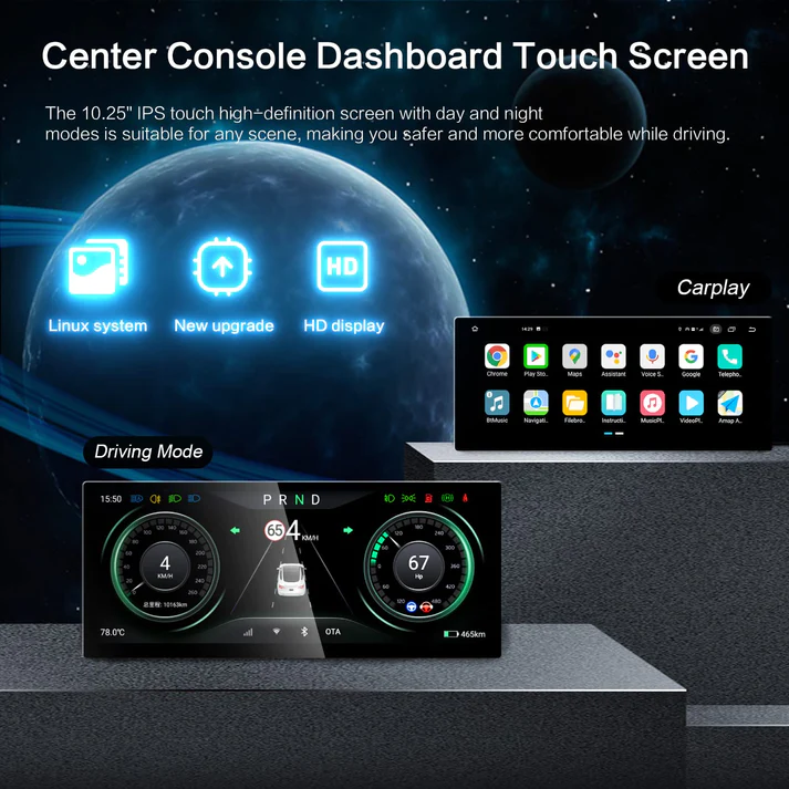 10.25'' Android 4G Instrument Cluster HUD Display – For Tesla Model 3/Y (2017-2023)