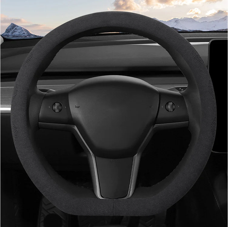 Alcantara Ultra Thin Sweat Absorbing Steering Wheel Cover – For Tesla Model 3/Y (2017-2024)