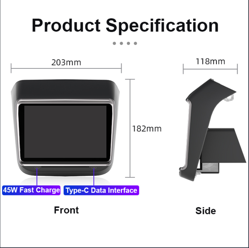 7.2" Rear Entertainment & Climate Control Display – For Tesla Model 3/Y (2020-2024)