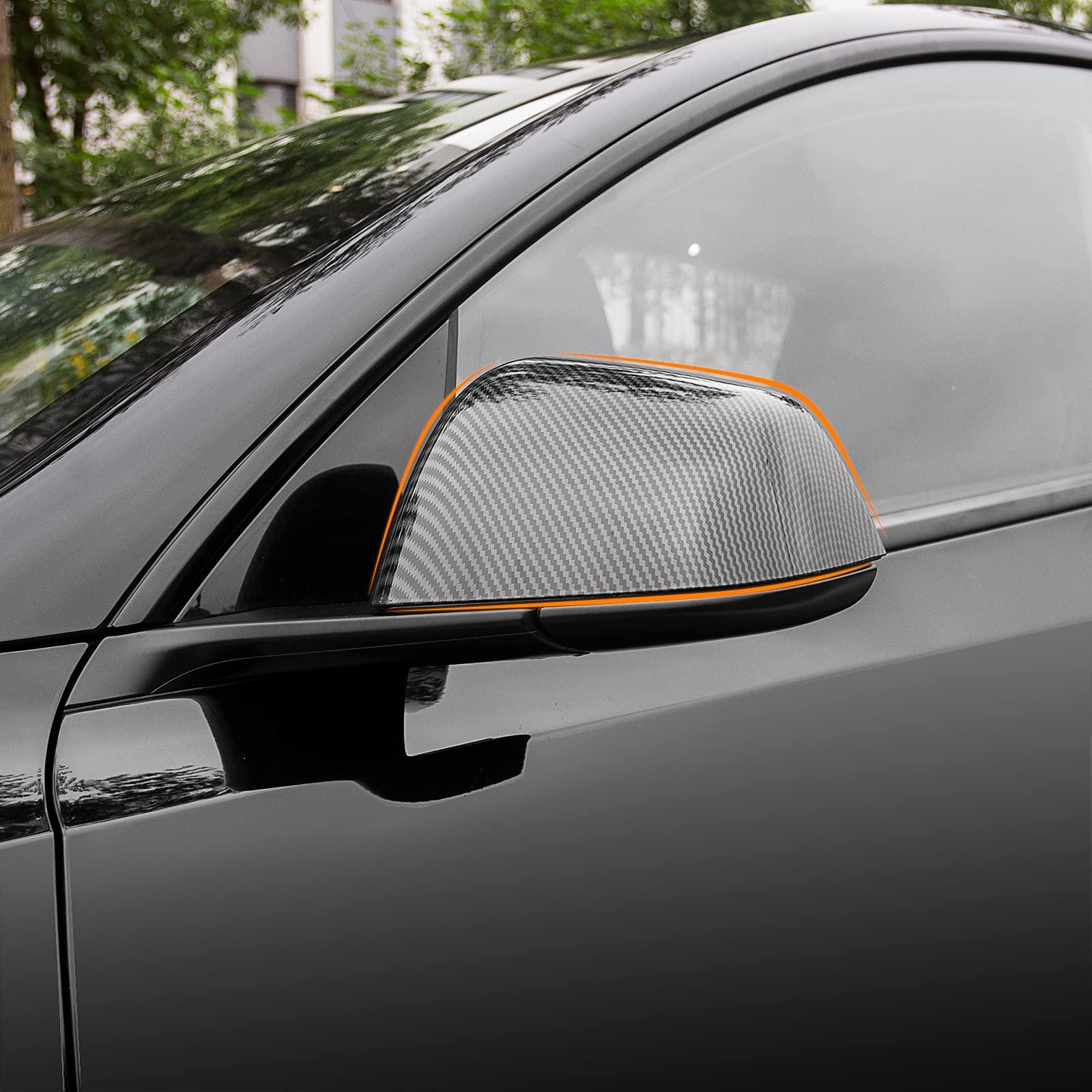 Side Door Mirror Cover (Carbon Fiber Pattern ABS) – For Tesla Model Y (2020-2024)