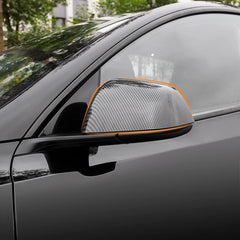 Side Door Mirror Cover (Carbon Fiber Pattern ABS) – For Tesla Model Y (2020-2024)