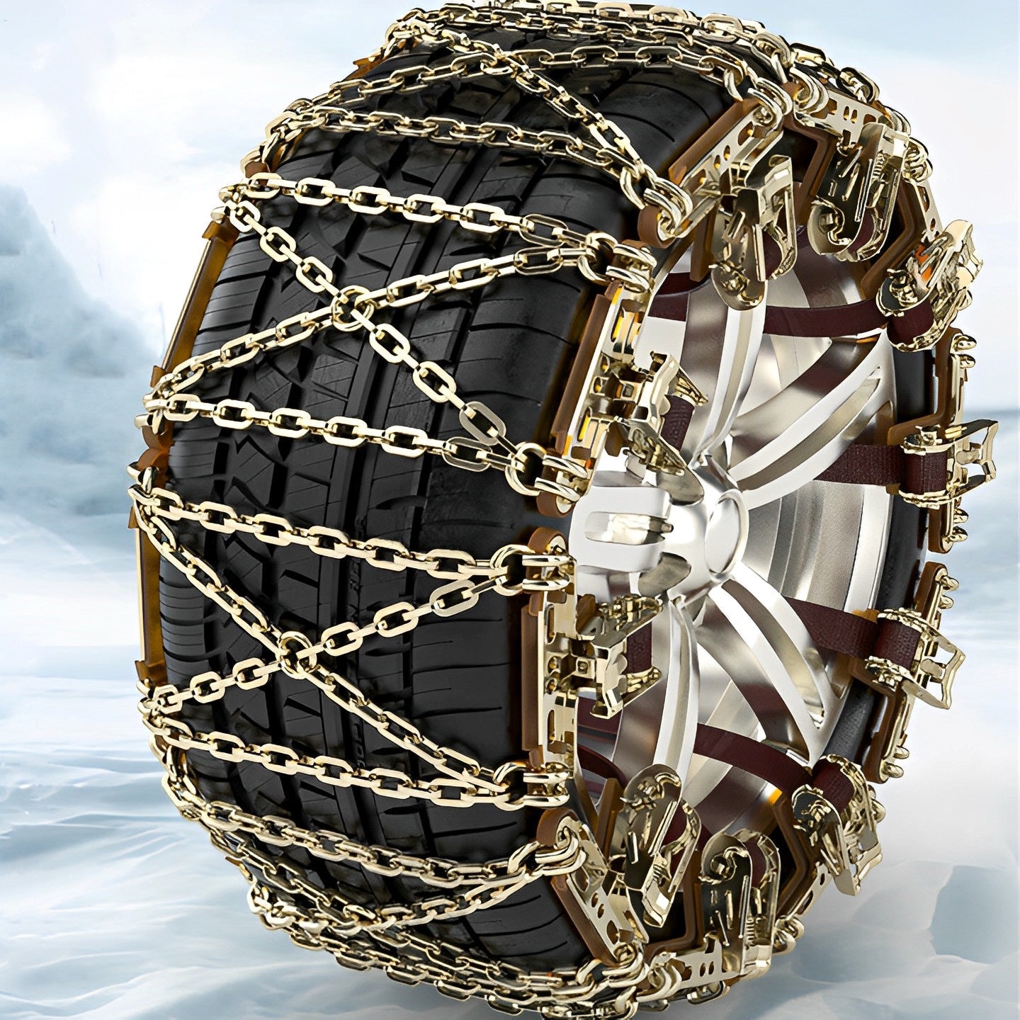 Cross Shaped Snow Chains – Universal Fit for All Cars (205-255mm)