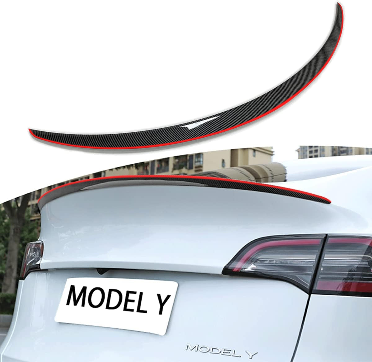 Carbon Fiber Spoiler Wing with Red Line – For Tesla Model Y (2020-2024)