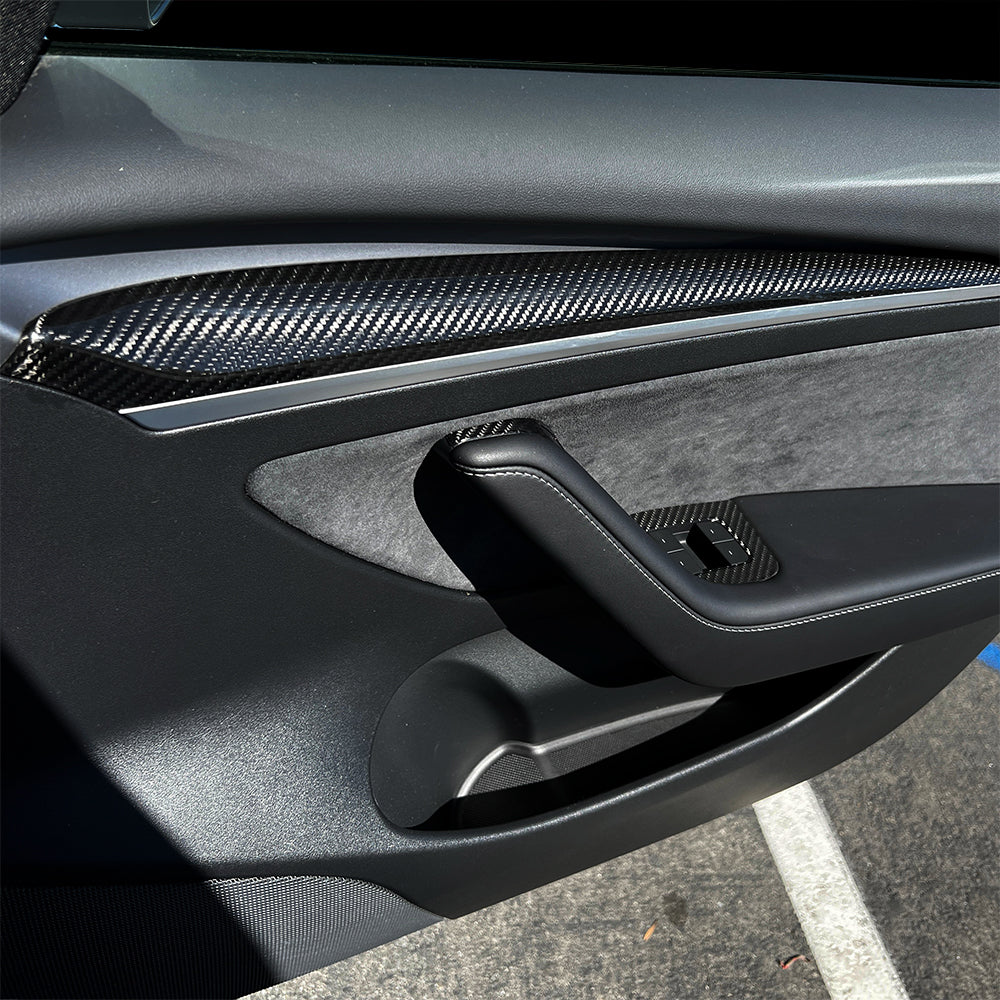 Carbon Fiber Front Door Trim Panel Caps – For Tesla Model 3 (2021-2024)